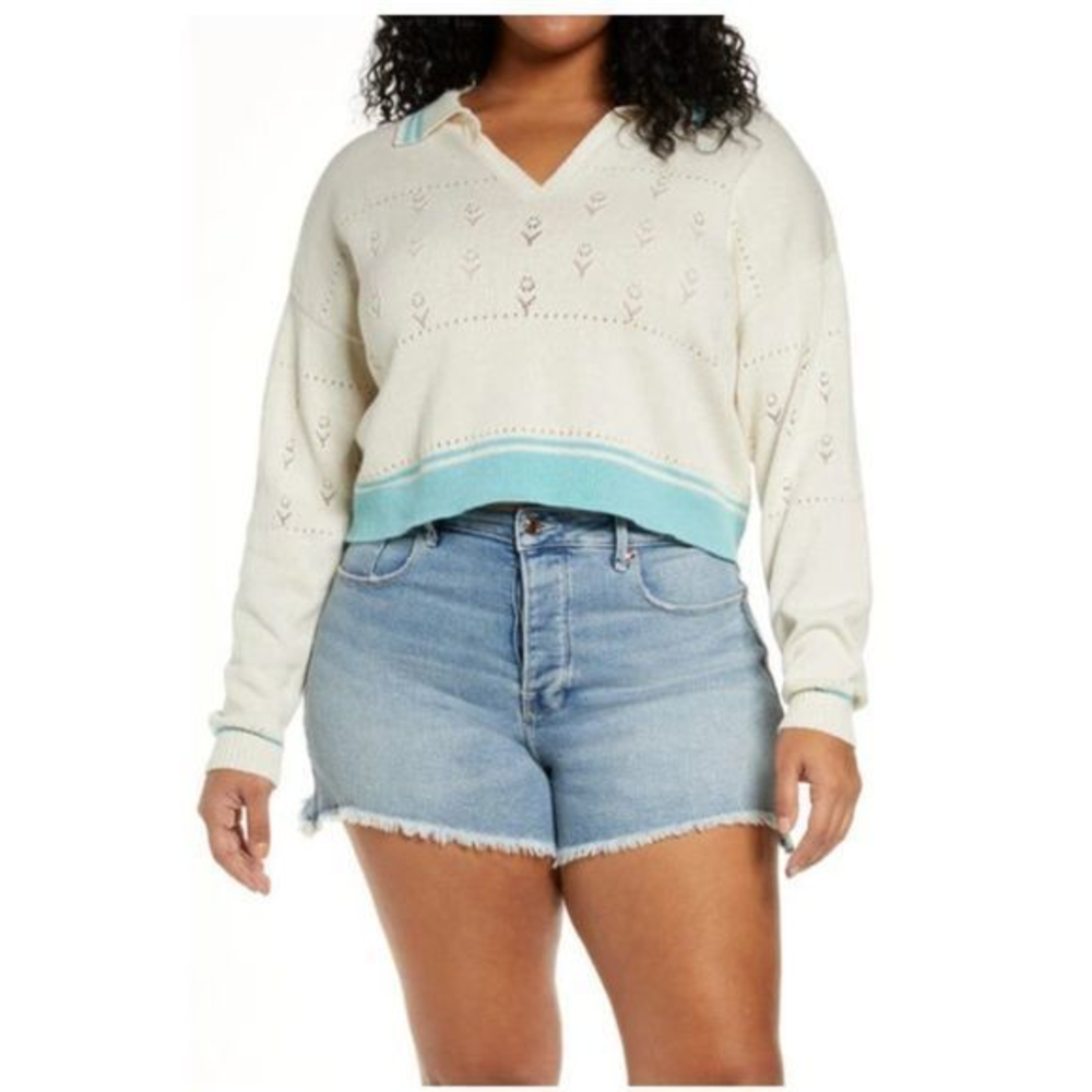 NWOT BP Pointelle Cotton Polo Sweater in Ivory Dove (4X)‎